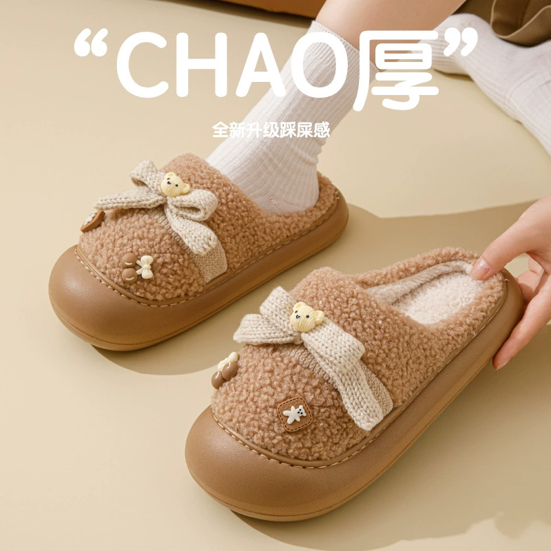 Женские зимние хлопковые тапочки с закрытым носком, защитой от ударов, на толстой подошве, для домашнего использования, теплые, на флисовой подкладке, утолщенные, пушистые, нескользящие и износостойкие.