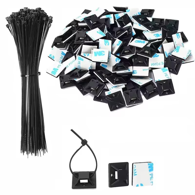 定位片 自粘式扎带固定座塑料吸盘固定片带胶底座3M背胶电线卡扣