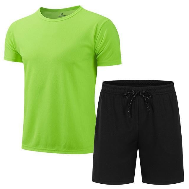 Se puede hacer - camiseta de traje de manga corta de malla para hombres de verano + pantalones cortos deportivos de cinco puntos en color sólido y casual