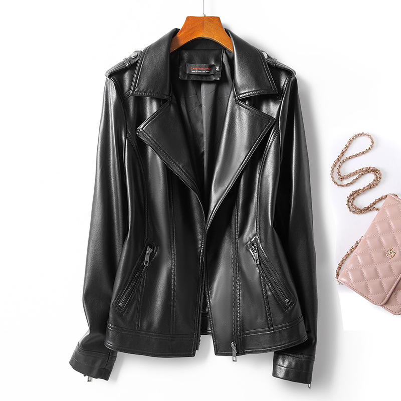 Women's Leather Jacket, Pu Leather Coat, Plus Size Biker Jacket, Slim Fit, Fashionable and Versatile for Commuting 2110