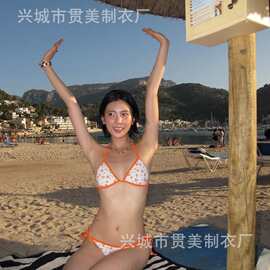 跨境批发分体三件套泳衣女樱桃纯欲系带小清新遮肚显瘦度假温泉