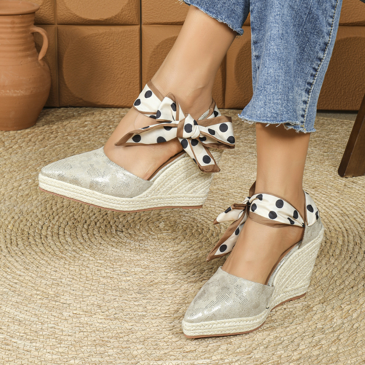 Woven high heels open toe wedge heel platform