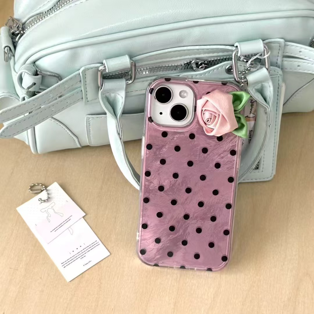 Simple lunares tridimensional rosa adecuada para Apple 15ProMax Girl Heart 16Pro funda para teléfono móvil 14/13 nuevo 16