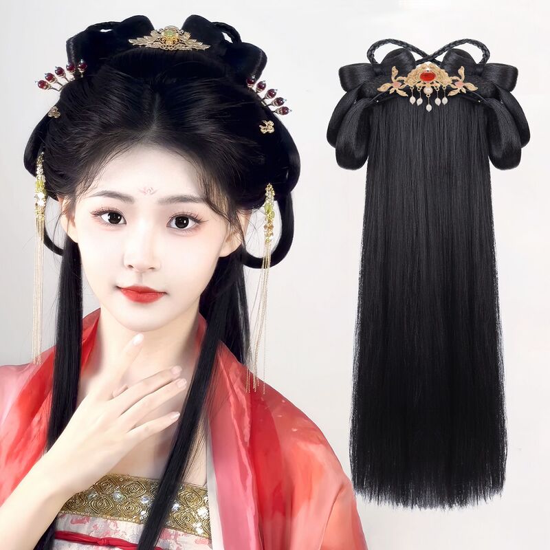 Ancient Style Han Dynasty Wig All-In-One Full Set of Headwear, Hair Bun, Ancient Costume Bun, Daily Tang Style Wig Bag, Hair Pad