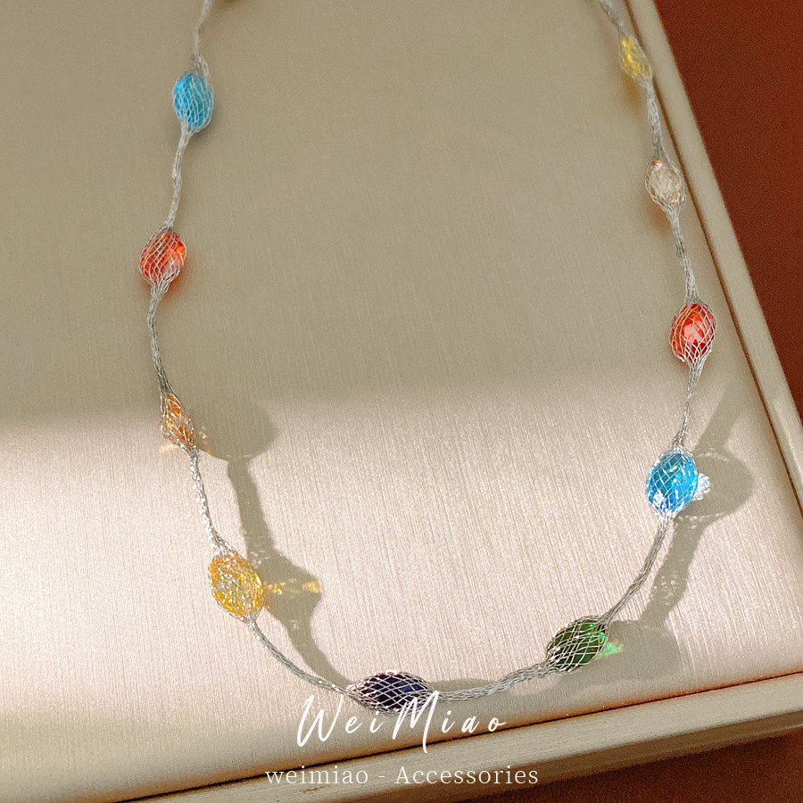 Collar de pulsera redonda de zircon de color lujo ligero nicho de alto nivel sensación de cadena clavícula temperamento simple conjunto de joyas personales image 4
