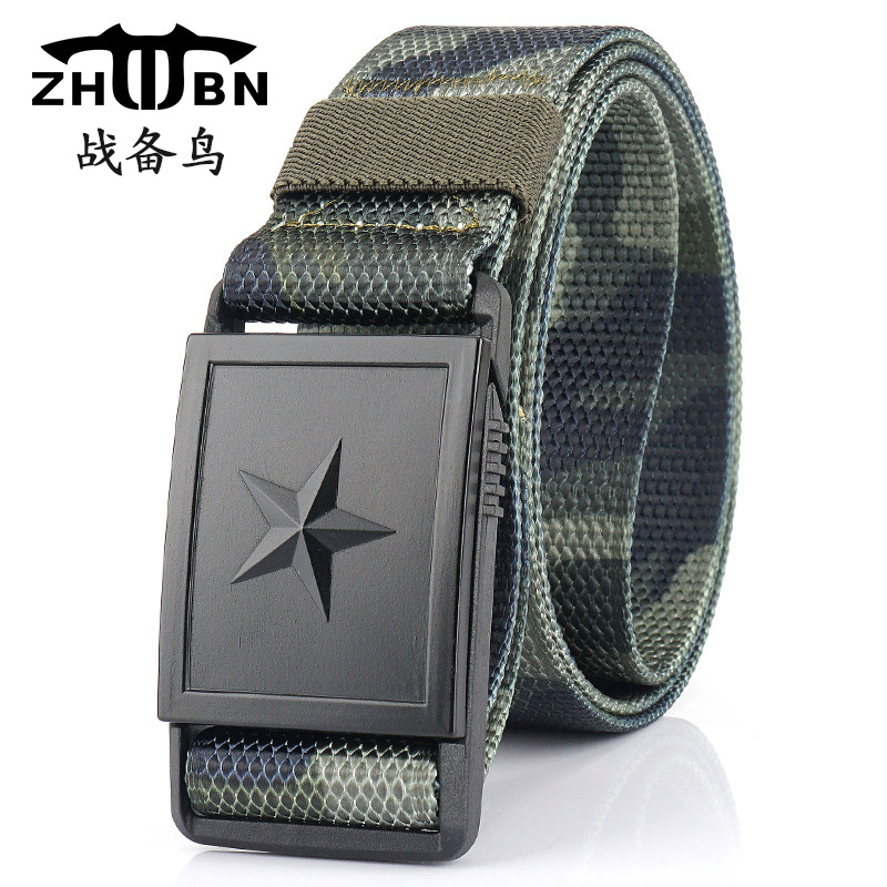 Nueva hebilla automática de cinco estrellas ventilador militar cinturón táctico de nylon para hombres Pantalones deportivos al aire libre con cinturón de tela de entrenamiento militar juvenil