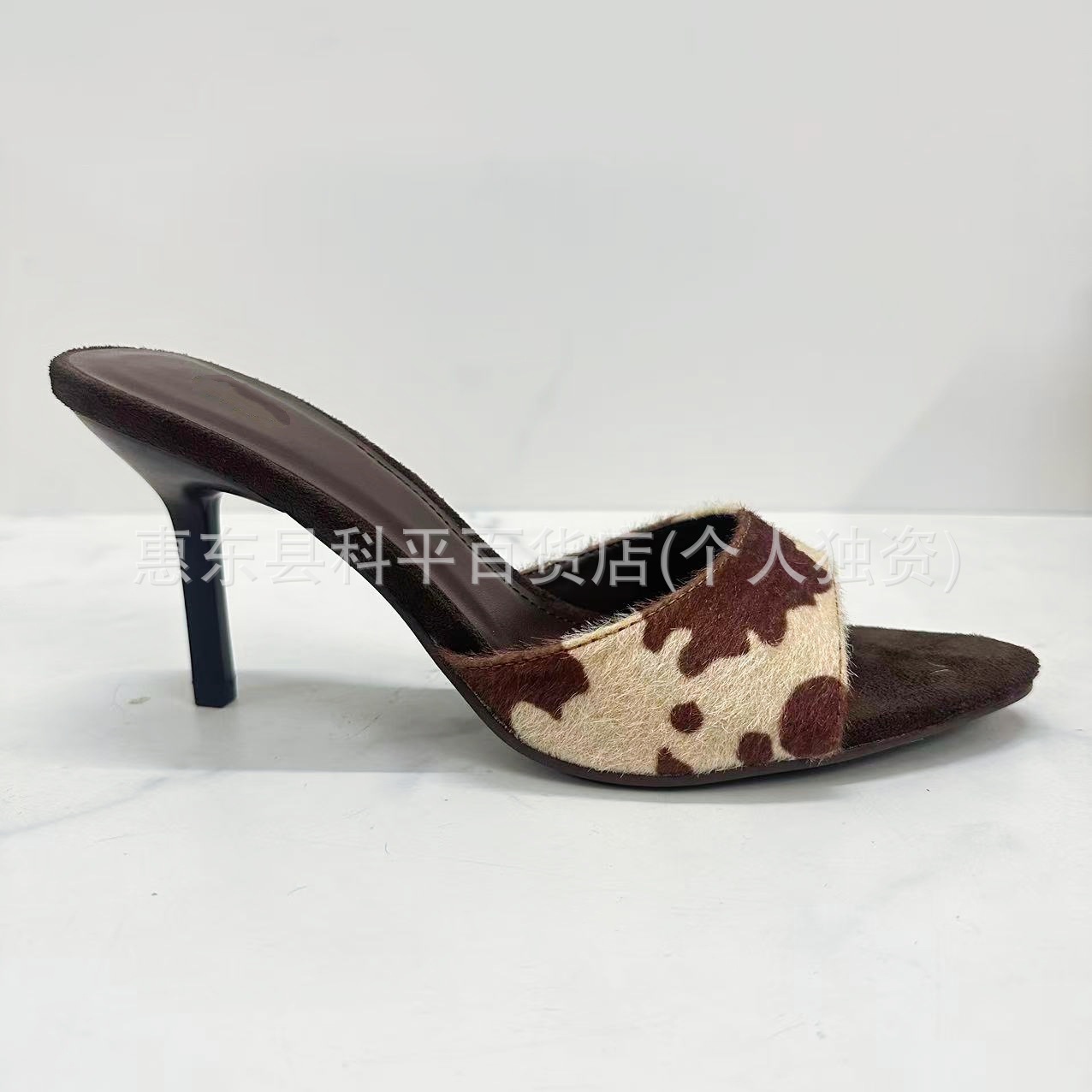 2025 New Women's Shoes European and American Style Animal Print Leather Pointed Toe Open Toe High Heel Sandals