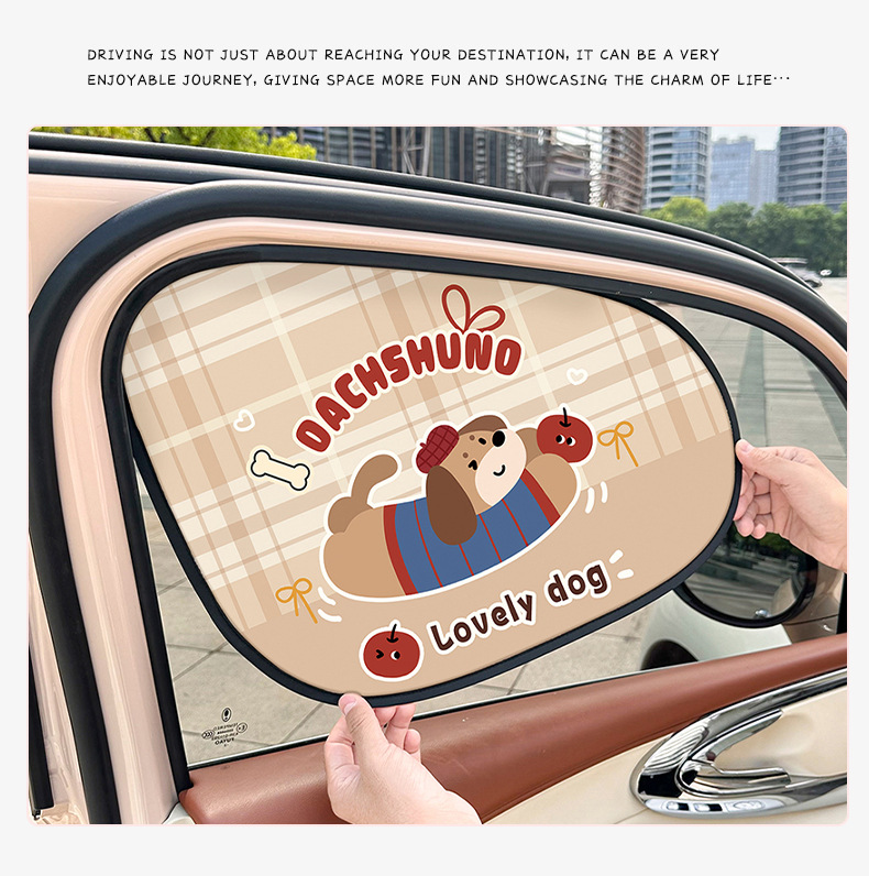 Car Sunshade and Heat Insulation, Cute Cartoon Puppy Car Window Sunshade Cloth, Light-Blocking Cartoon Side Window Sunshade Curtain