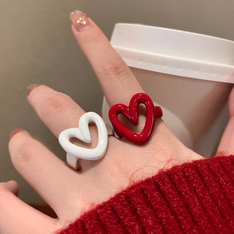 Autumn and Winter Whitening Dripping Glaze Heart Ring for Women 2025 New Adjustable Index Finger Ring Niche Special Design Ring