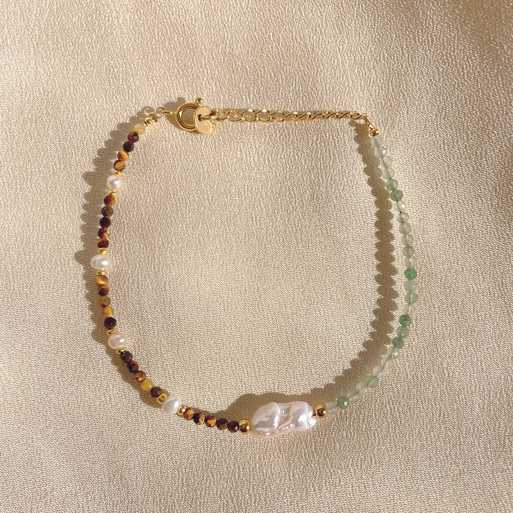 Fashion Round Pearl Titanium Steel Beaded Bracelets 1 Piece