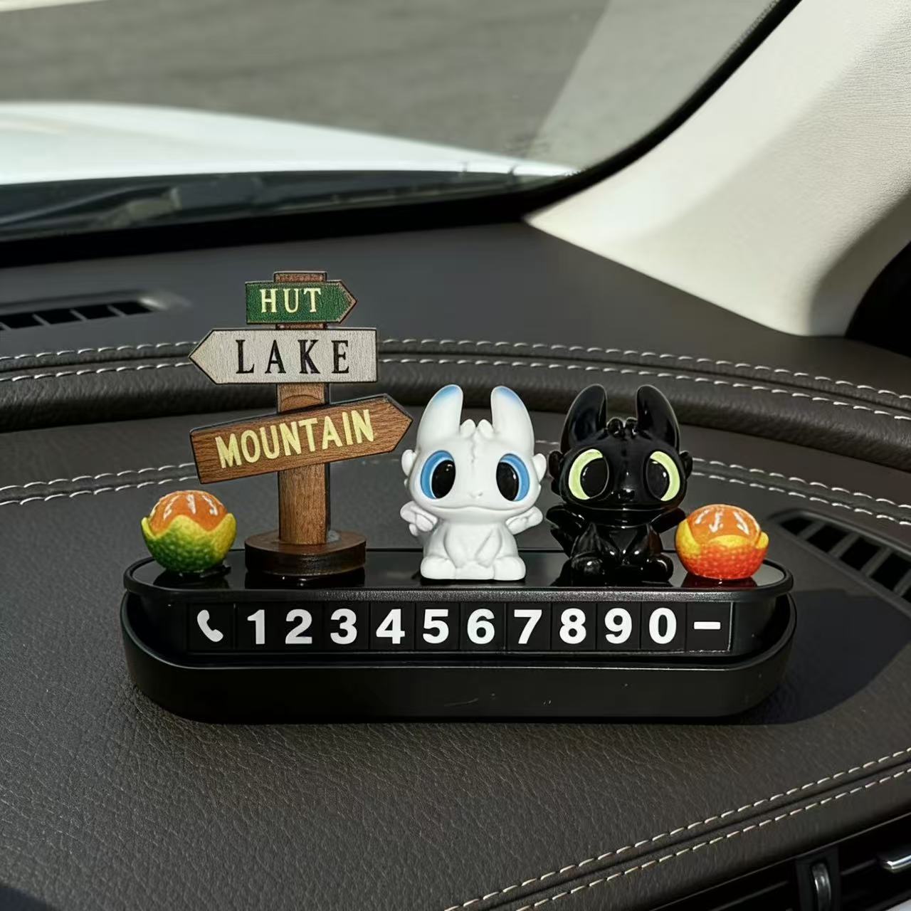 Black and White Dragon Car Temporary Parking Sign Magnetic Digital Number Plate Car Moving Phone Number Sign Interior Car Accessory