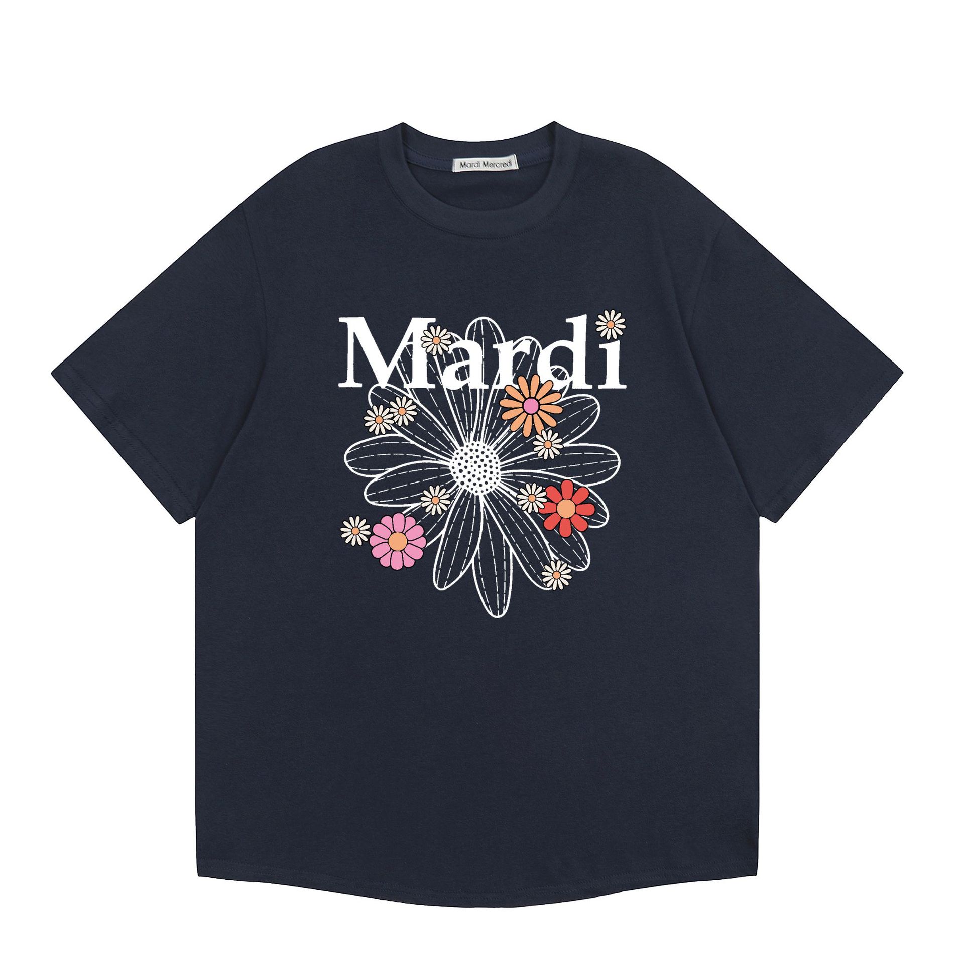 現物韓国潮牌Mardi半袖女性25夏新作デイジープリント丸襟純綿上着tシャツ代発