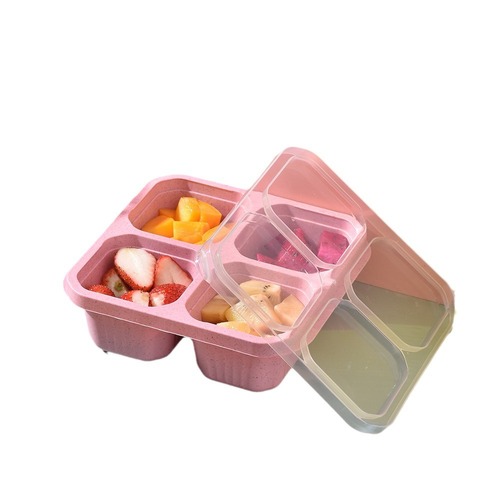 Candy compartments without odor, four-compartment snack lunch box, nut platter with lid, wheat straw lunch box with LOGO