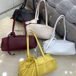 2025 New Light Luxury Bowling Shoulder Underarm Bag First Layer Cowhide Large Capacity Boston Fashion Genuine Leather Women's Bag