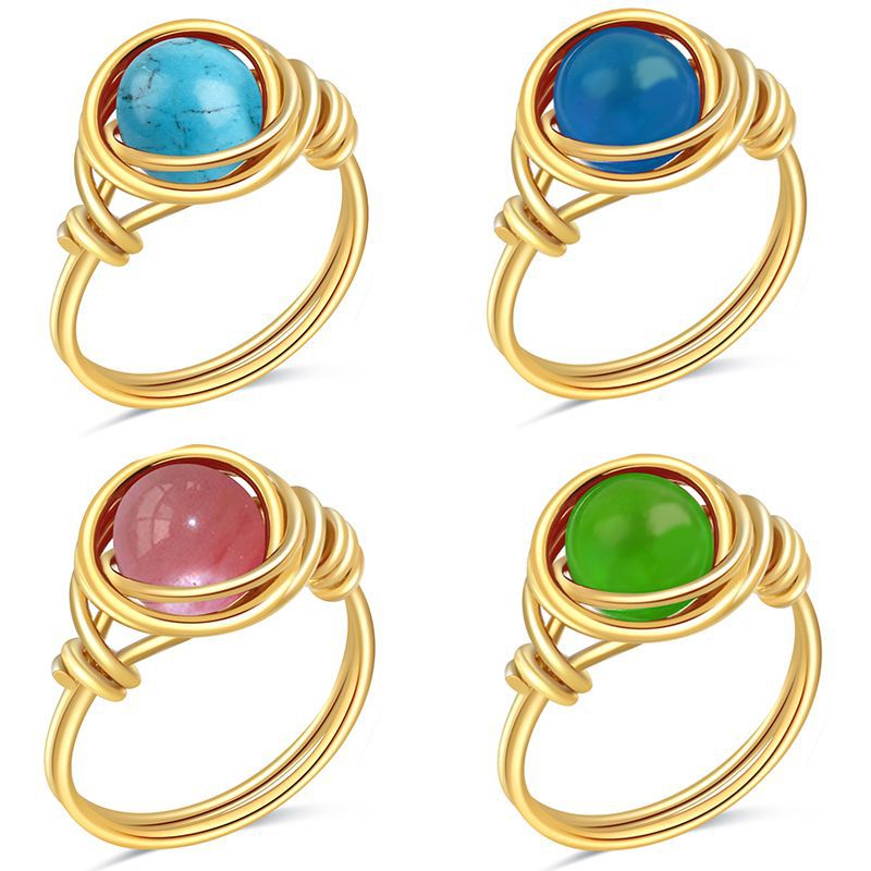 Handmade crystal ring healing crystal agate crystal ring European and American men's and women's multi-color stone color retaining ring