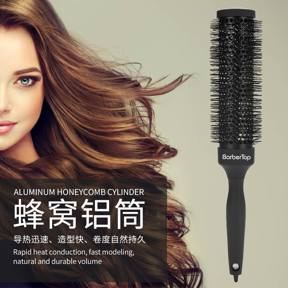 Peine rizado cilíndrico negro Peine rodante de dientes de nailon en forma de cerámica Pelusa peine de tubo de aluminio de onda grande resistente a altas temperaturas