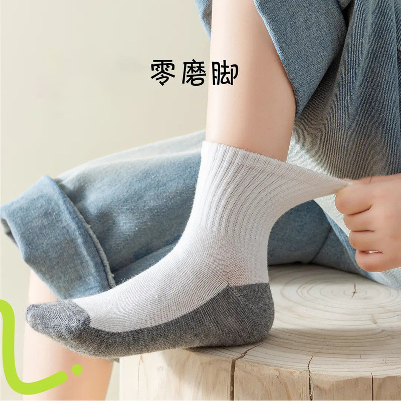 薄款儿童袜子秋冬学生耐脏白色黑底运动袜男童女童防臭吸汗中筒袜|undefined