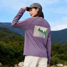 灰壳美利奴羊毛速干衣户外徒步登山排汗运动t恤美丽诺印花女长袖