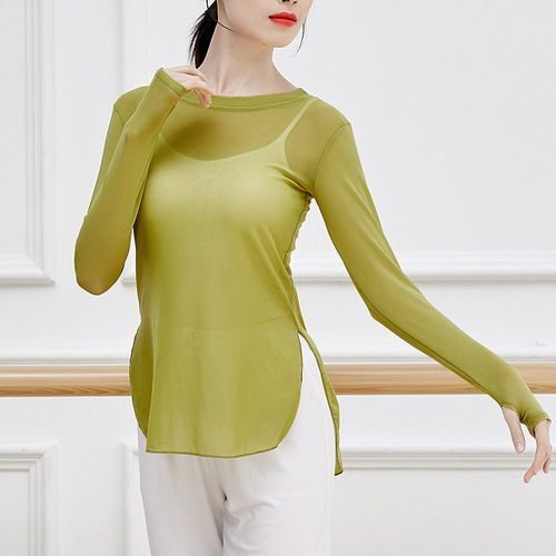 Modern classical folk dance practice clothes for women, body training teachers, yoga long-sleeved mesh finger tops for adults