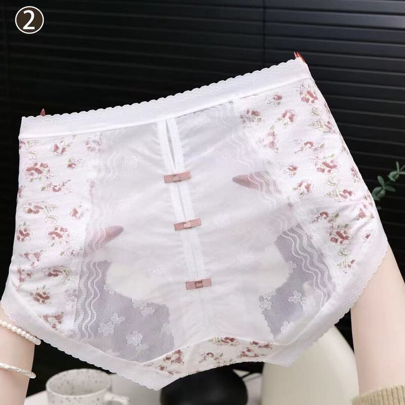 Summer Ultra-Thin Plus-Size Sexy Lace Triangle Panties for Women, Breathable Mesh, Fresh Floral, Hollow-Out Design