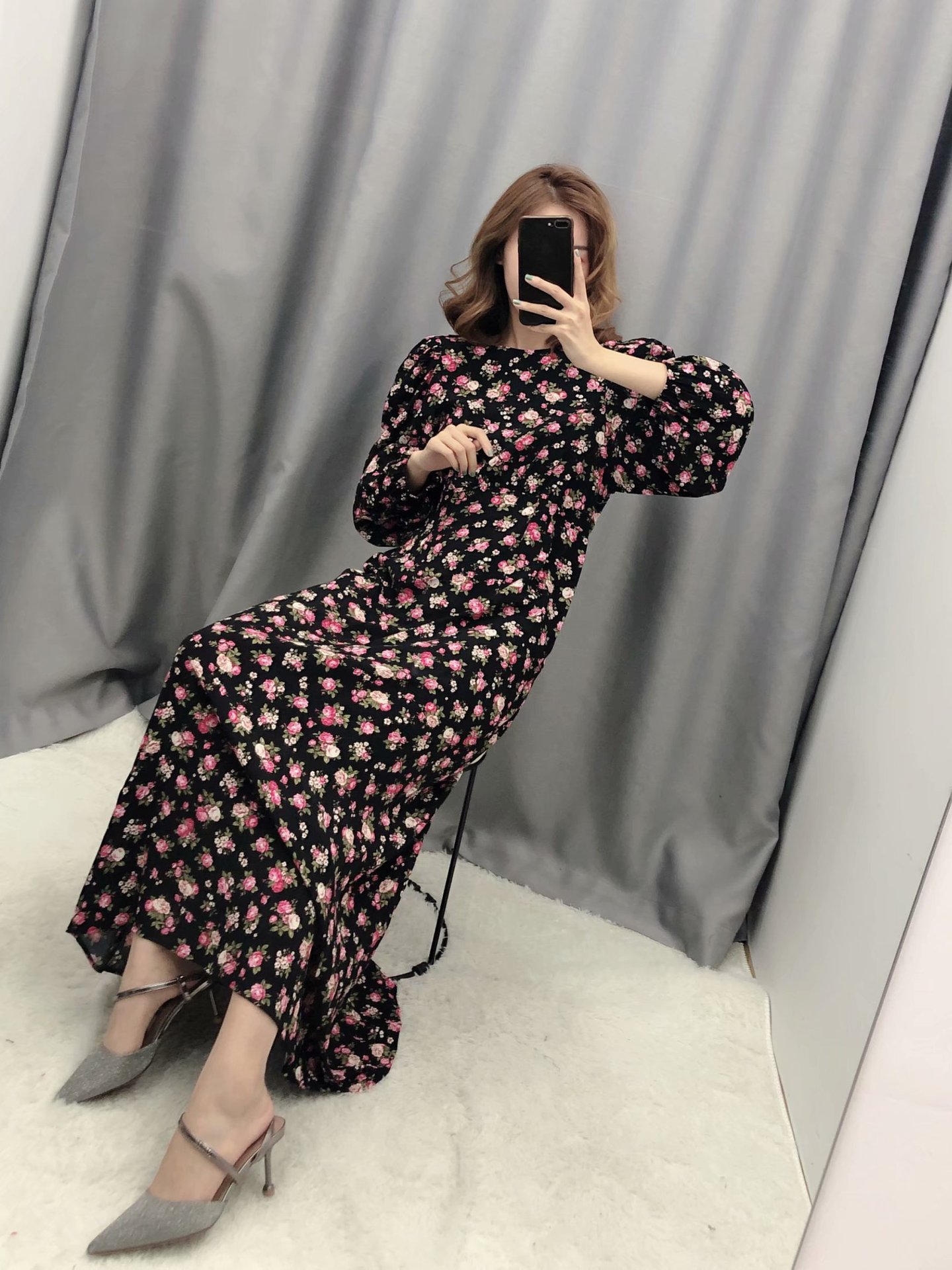 Print Long Sleeve Dress  NSAM23701