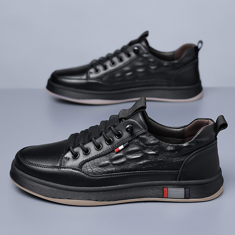 Giày sneaker nam cổ thấp da bò hai lớp, đế bằng, dây buộc phía trước — PZ2389 màu trắng, PZ2389 màu đen