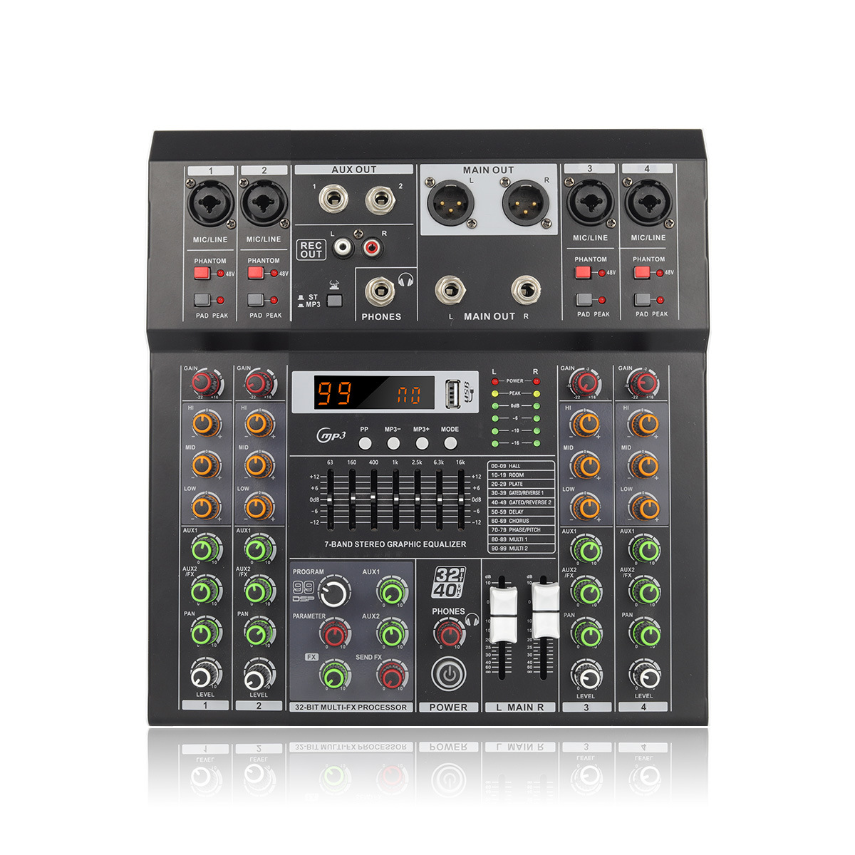 Transfronterizo para mezclador profesional 4 / 6 con 99DSP siete segmentos de equilibrio de efecto de computadora Bluetooth MP3 nuevo