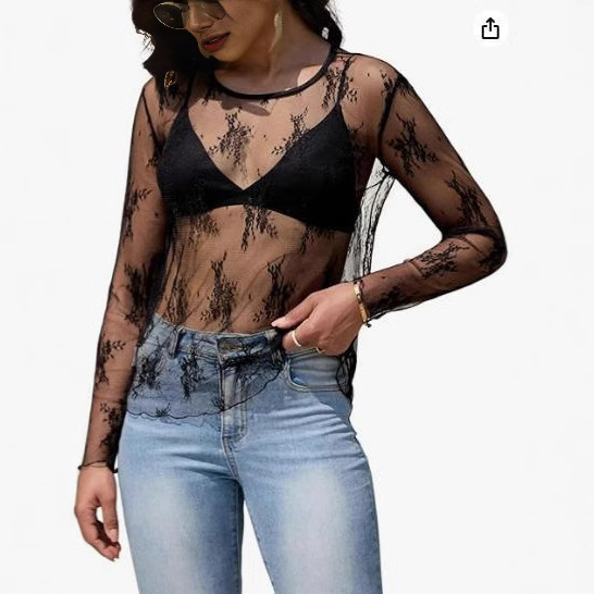 Transparent Lace Top Women's Lace Base Shirt Sweater with Perspective Mesh Long Sleeve Black Thin Sand Hollow Shirt Transparent Lace Top Women's Lace Base Shirt Sweater with Perspective Mesh Long Sleeve Black Thin Sand Hollow Shirt
