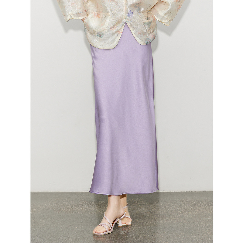 in stock [Zhihetang] Glossy Silky Skirt New Satin Elegant High Waist Fishtail Skirt 9917