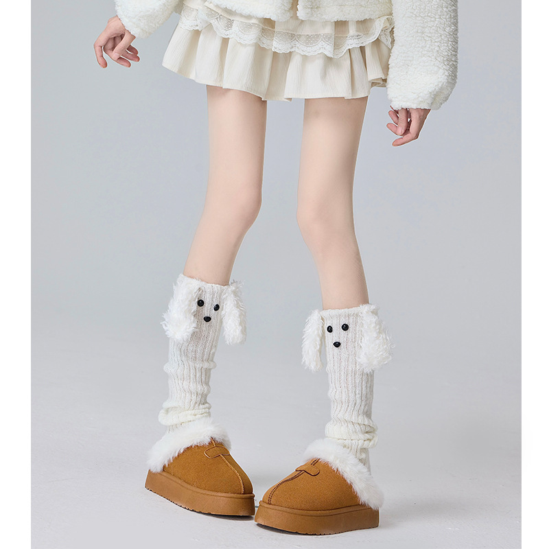 日本のレトロなかわいい巻き毛の大きな耳の犬ブラウンレトロソックス女性用 JK ソフトガールテディコーヒー色のふくらはぎソックス|undefined
