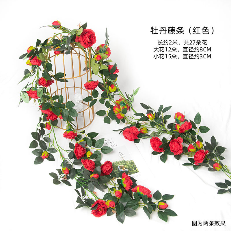 Flor artificial vid Rosa ratán boda decoración interior tubo sinuoso peonía flor tira flor artificial techo flor artificial vid