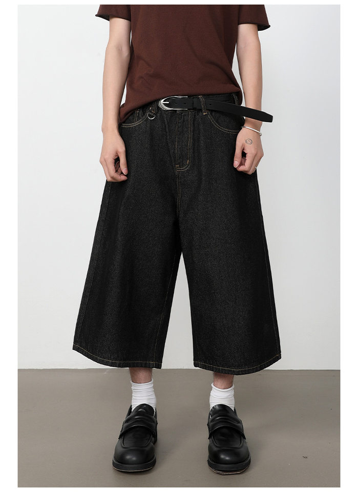 Quần short denim nữ ống rộng lửng kiểu Mỹ — Màu trắng, Màu xanh denim thô, Màu đen thô, Ngụy trang màu mơ chi tiết 29