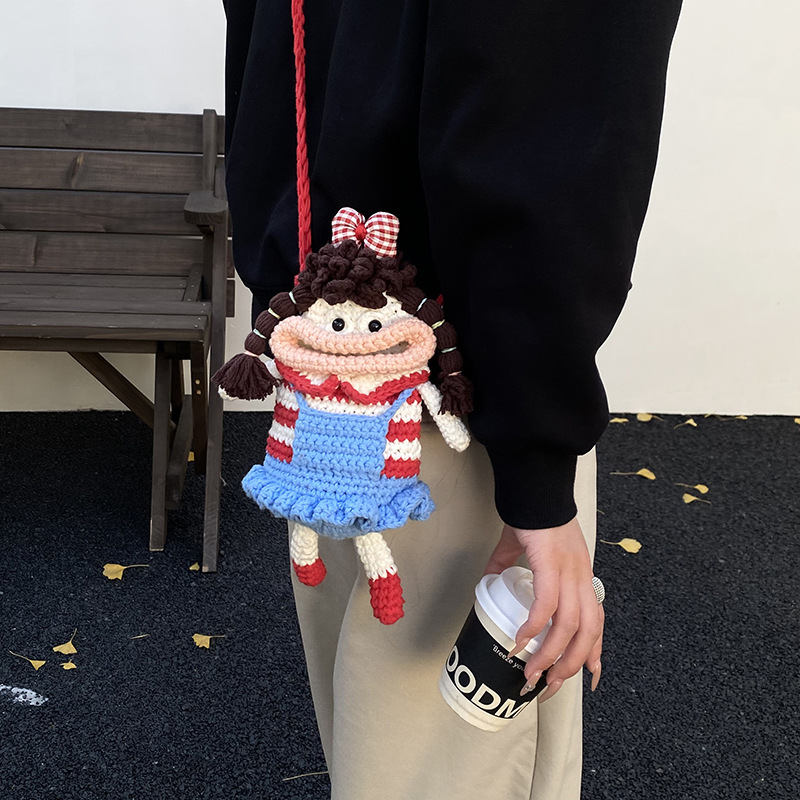 Muñecas feas y bonitas, bolsas de hombro para niños y niñas, bolsas de gancho de lana hechas a mano, bolsas para bebés, bolsas para niños de otoño y invierno