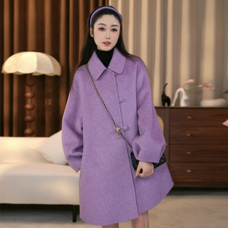 Chinese Style Mid-Length Wool Coat Available in Multiple Colors 2025 Autumn and Winter New Loose Classy Woolen Outwear in Stock