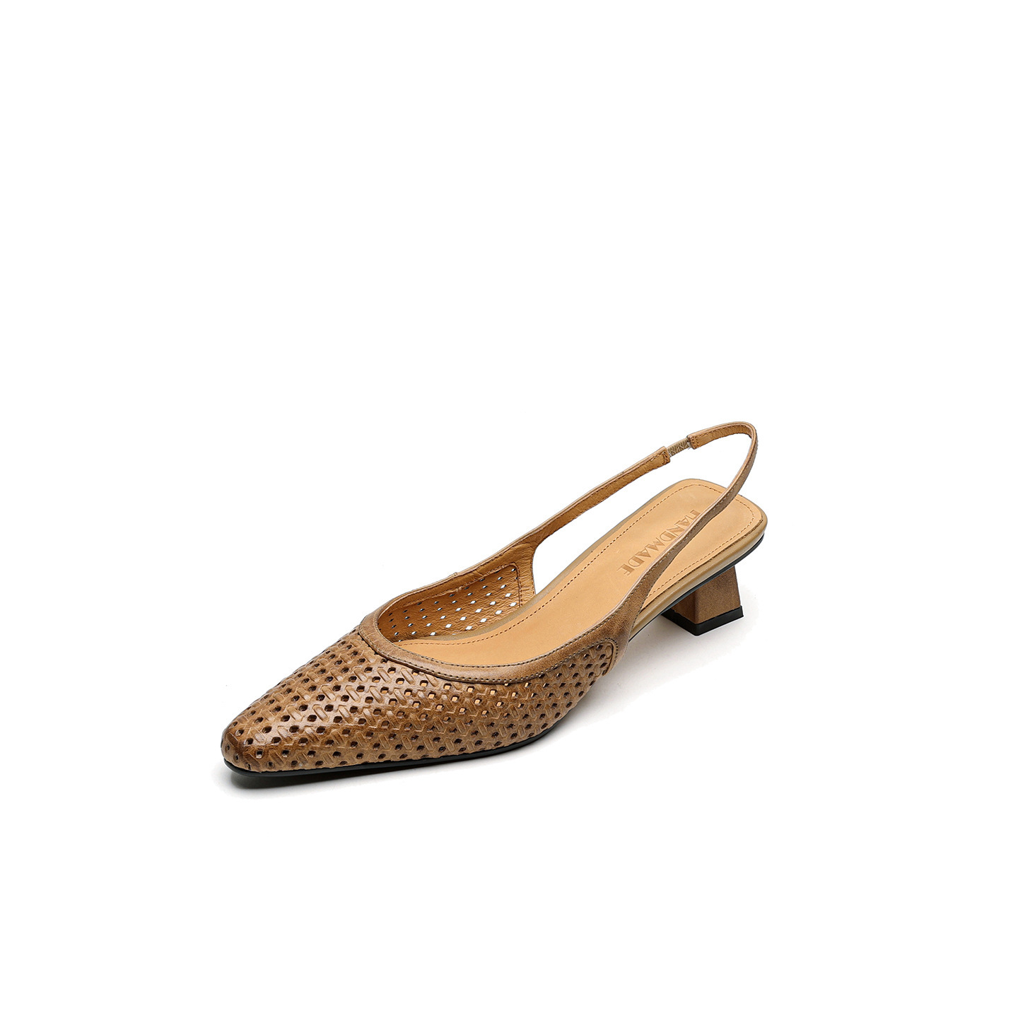 Sandal nữ da bò dệt mũi kín gót thô cao 6 cm phong cách công sở — đen