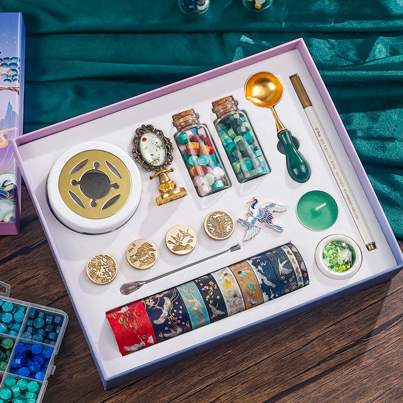 Crane ancient style fire paint seal set complete set of cheap novice seal wax particles furnace sealing firearm seal head tool