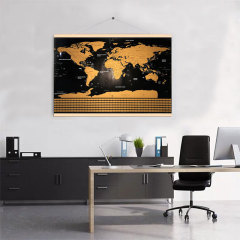 ヨーロッパ風装飾画枠付きスクラッチ地図世界版旅行カードマーク客間ソファー背景壁面掛け絵