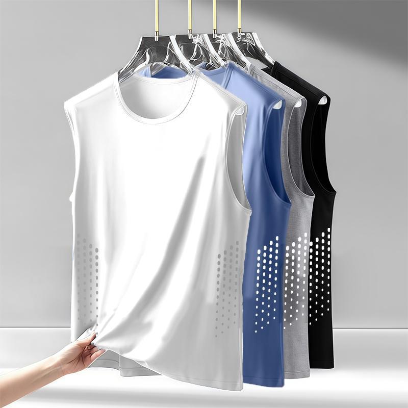 男性の氷糸ベスト夏運動フィットネスの底のシャツの広い肩のトレーニングの薄いタイプの袖なしのtシャツの肩の速乾の男性の潮|undefined