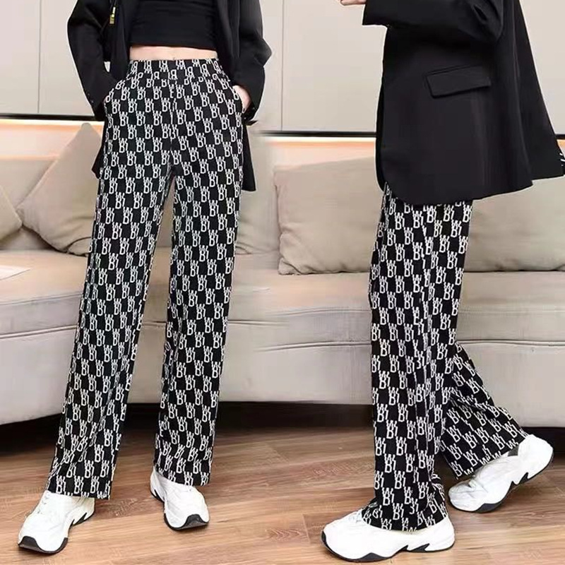 冰絲闊腿褲女學生韓版寬松高腰松緊薄款直筒褲九分褲子女2021新款