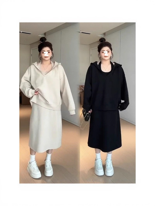 早秋韩系穿搭套装女2025秋季新款休闲卫衣挂脖背心裙子上衣两件套|undefined