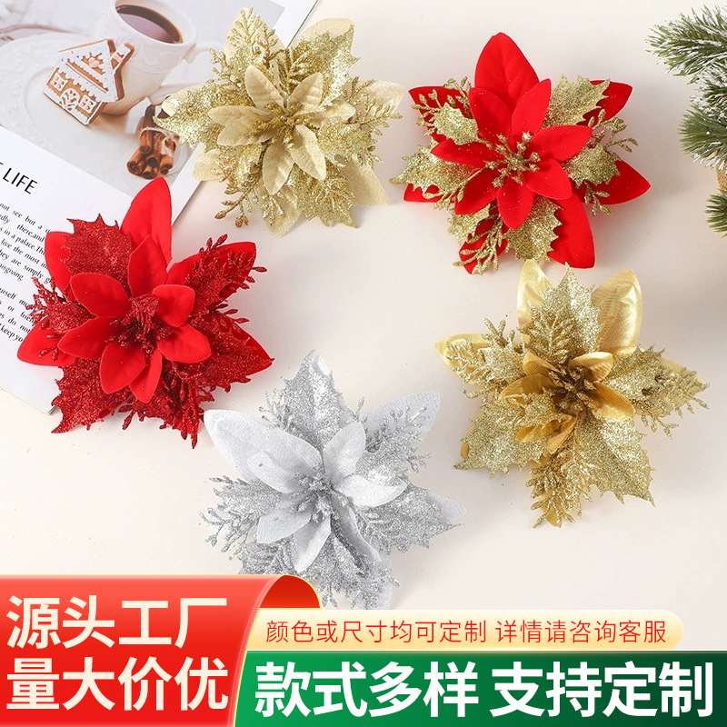 Christmas Artificial Christmas Flowers Artificial Flowers Gold Powder Christmas Flower Heads Christmas Tree Decoration Accessories Flowers Handmade DIY