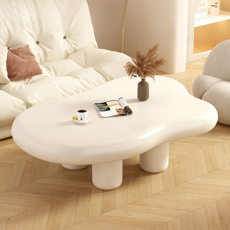 Mesa de centro estilo nórdico para sala de estar, mesa de forma irregular para apartamento pequeño, estilo moderno y sencillo, color crema, mesa de centro pequeña y moderna