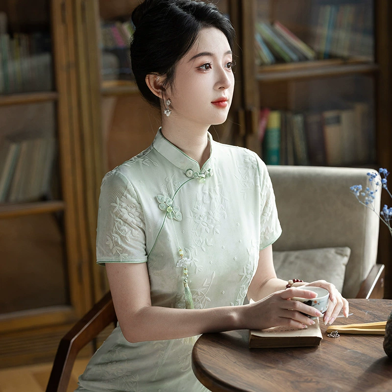 2024 летний новый национальный стиль моды элегантный, удобный и дышащий, мягкий и стройный длинный улучшенный чонсам