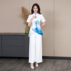 2022春夏新款足浴技師工作服女養生館足療店沐足印花套裝短袖工衣