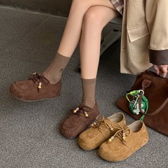 复古内增高绒面勃肯鞋女2025秋新款百搭舒适软底系带串珠休闲单鞋