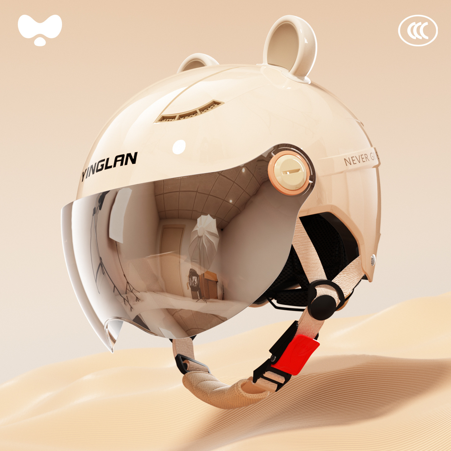 Motorcycle | Universal Motosiklet kaskı (dəbilqə) - 3c-cappuccino-apricot-electroplated-short-mirror-class-a-new-national-standard