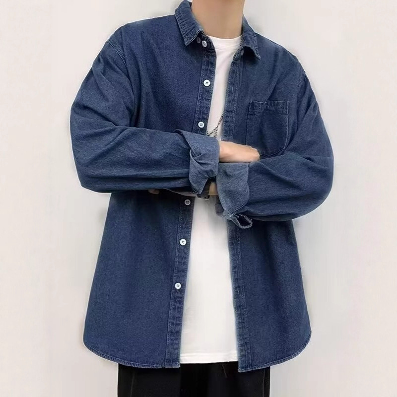 Denim Jacket, Harajuku Style Trendy, Teenage Men's Workwear Shirt, Loose Hong Kong Style Casual Jacket_voghion.com