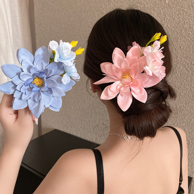 Super Fairy Simulado Flor Mariposa Flor Pinza de agarre Mujer Dulce Temperamento Personalidad Horquilla Pinza lateral de red de todo fósforo Accesorios para el cabello