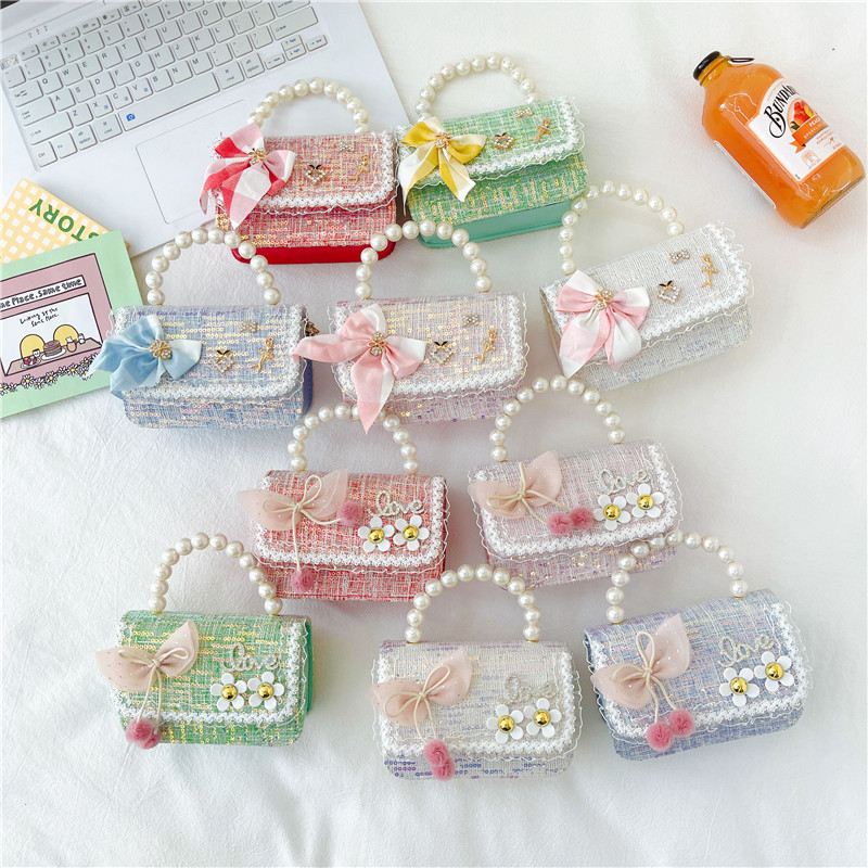 Niños lindo perla bolso niña cadena mini bolsa de mensajero Chanel estilo occidental estilo princesa accesorios bolsa