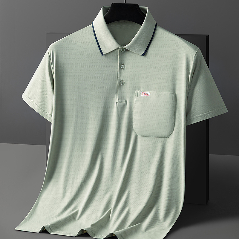2024 papá de mediana edad vestido de verano solapa camiseta de seda de hielo hombres de secado rápido de mediana edad y ancianos camisa de polo de manga corta de verano hombres